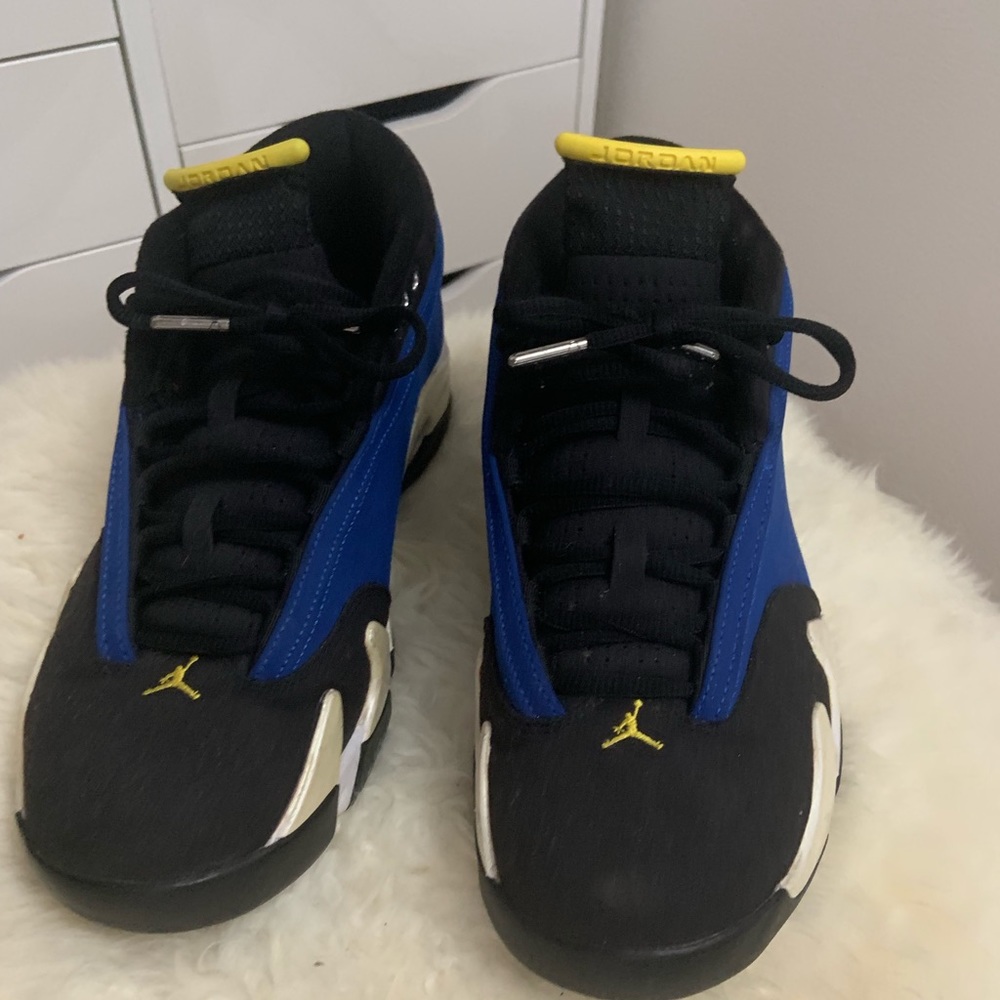 Jordan 14s Blue Yellow Black low laney